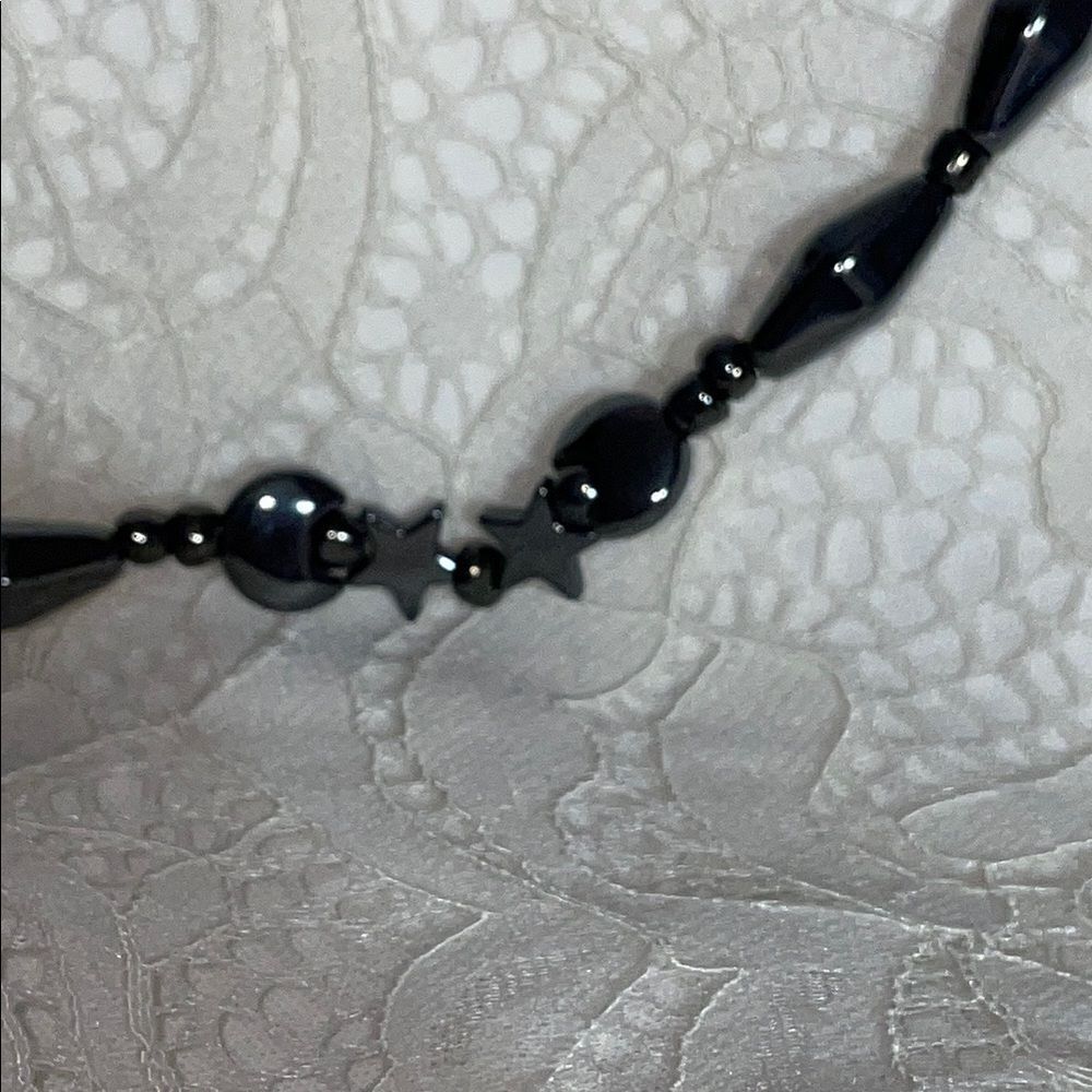 Elegant Celestial Stars and Moon Hematite Necklace and Earring Set - Picture 3 of 4